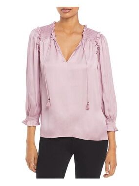 PAIGE Women's βKAYLYNNβ Dusty Pink Silky Smocked Yoke Peasant Blouse MEDIUM